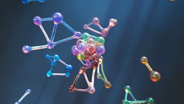 Close-up of molecules against a blue background