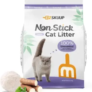 Cat in front of non-stick cat litter bag