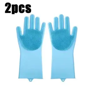 Pair of blue silicone scrubbing gloves