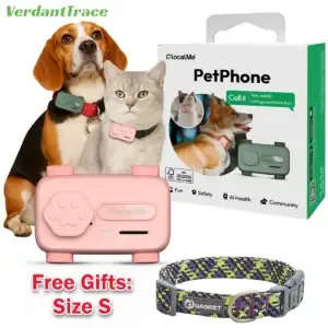 Cat and dog wearing pet tracking devices
