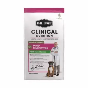 Dog food bag with veterinarian and dog
