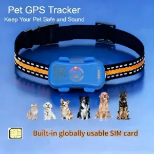 Blue pet GPS collar with assorted pets