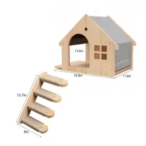 Wooden pet house with rope-covered ladder