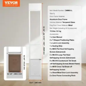 Tall white pet door frame with measurements