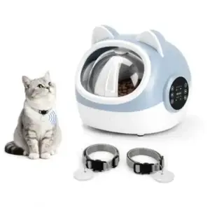 Automatic cat feeder with cat and two collars